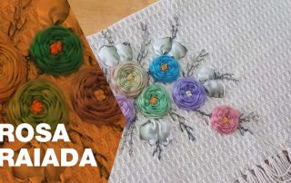 Bordado, artesanato, rosa raiada, jogo americano