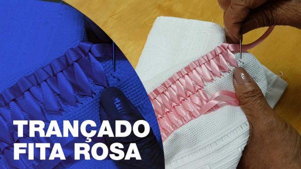 Aprendendo trançado com fita rosa