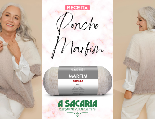 Poncho em Tricô com Fio Marfim
